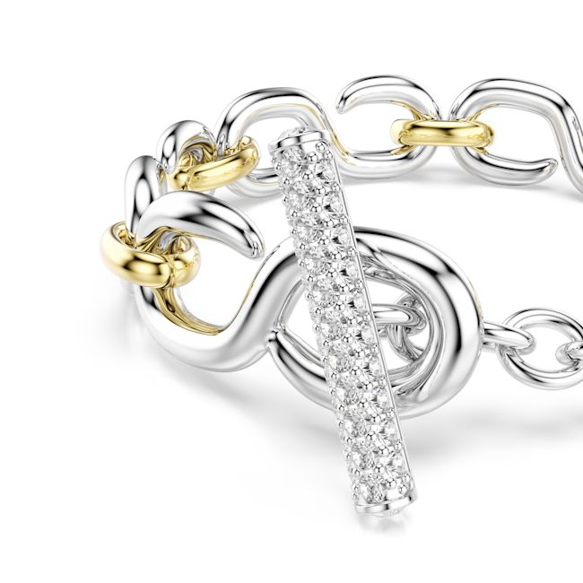 Swarovski Dextera Bracelet Round Cut T-Bar White Mixed Silver and gold chain bracelet with a diamond-studded pendant 