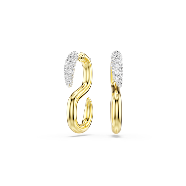 Swarovski Dextera Earrings Round Cut White Mixed Metal Gold hoop earrings with diamond accents on a white background