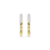 Swarovski Dextera Earrings Round Cut White Mixed Metal Gold hoop earrings with diamond accents on a white background