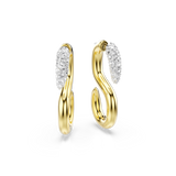 Swarovski Dextera Earrings Round Cut White Mixed Metal Gold hoop earrings with diamond accents on a white background