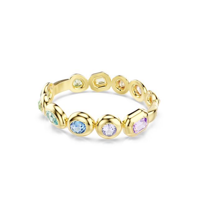 Swarovski Gema Bangle Mixed Cuts Multicolored Gold-Tone Bangle with colorful gemstones on a white background