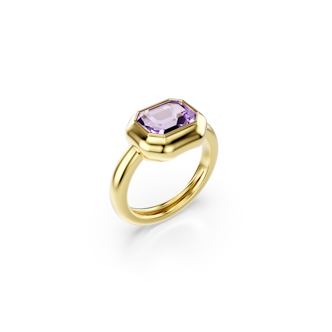 Swarovski Gema Motif Ring Set (3) Multicolored Gold-Tone Gold ring with a purple gemstone