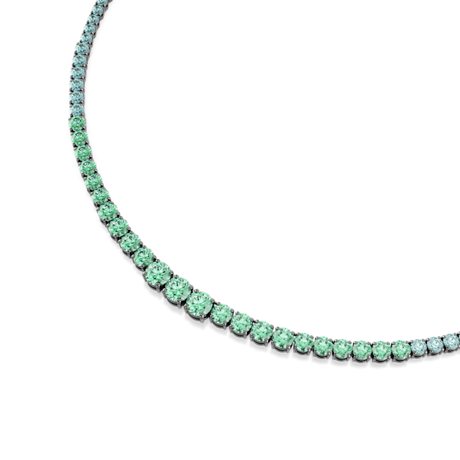 Swarovski Matrix Necklace Gradient Of Round Cuts Necklace with green gemstones on a white background