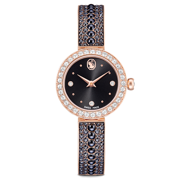 Swarovski Matrix Pearl Bangle Watch Swiss Made Crystal Luxury watch with black dial and rose gold case 