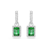 Swarovski Una Angelic Drop Earrings Rectangular Cut Pavé Pair of earrings with green gemstones on a white background