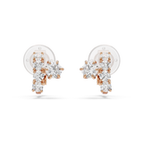 A symmetrical front-on view of the pair of Swarovski Matrix clip-on earrings, showcasing the sparkling offset round-cut crystals and the elegant crescent silhouette.