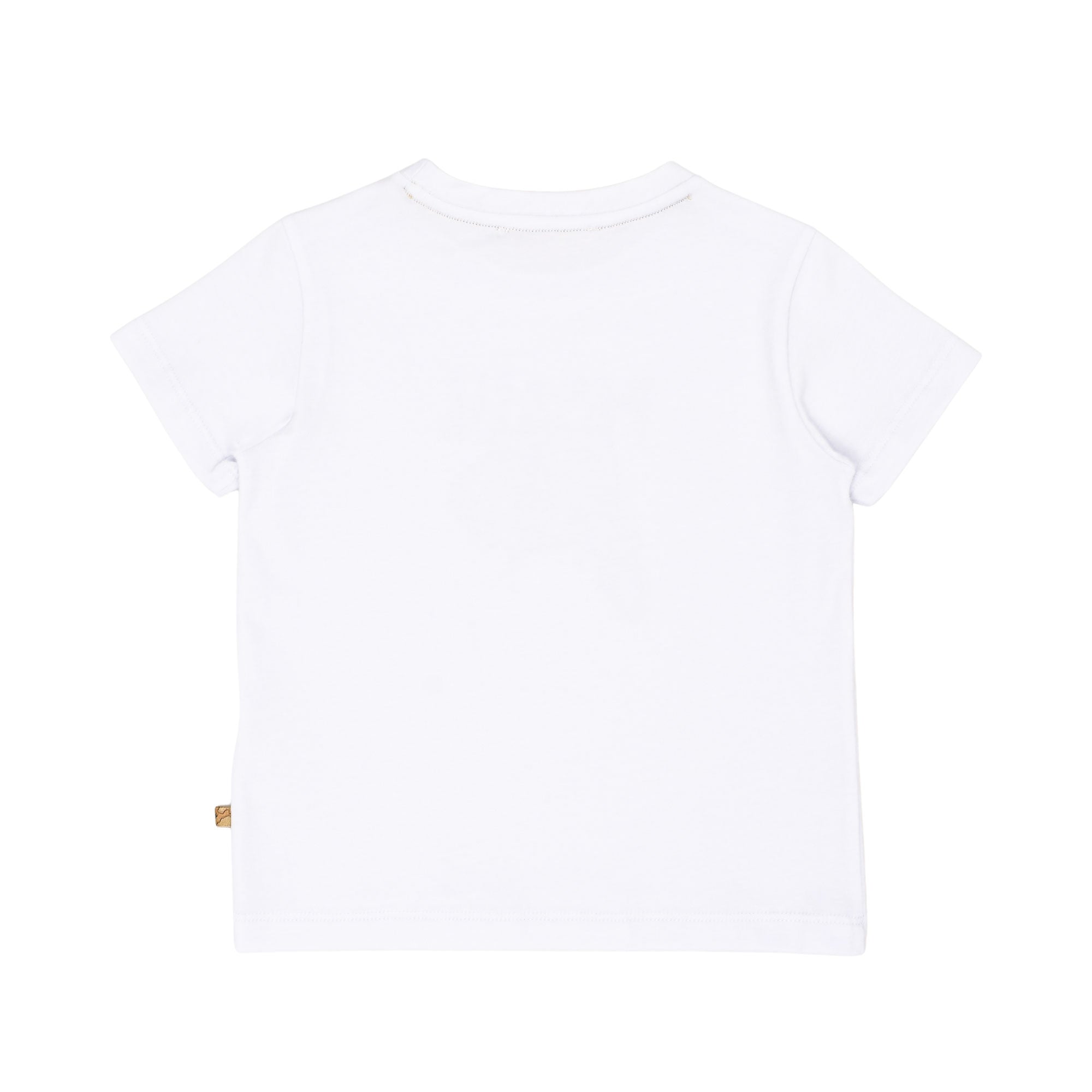 T-Shirt only back view of the Alviero Martini Kids White Graphic T-Shirt & Black Geo Bermuda Set. Shop the Collection Now Online at Blue Salon Qatar.