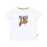 T-Shirt only front view of the Alviero Martini Kids White Graphic T-Shirt & Black Geo Bermuda Set. Shop the Collection Now Online at Blue Salon Qatar.