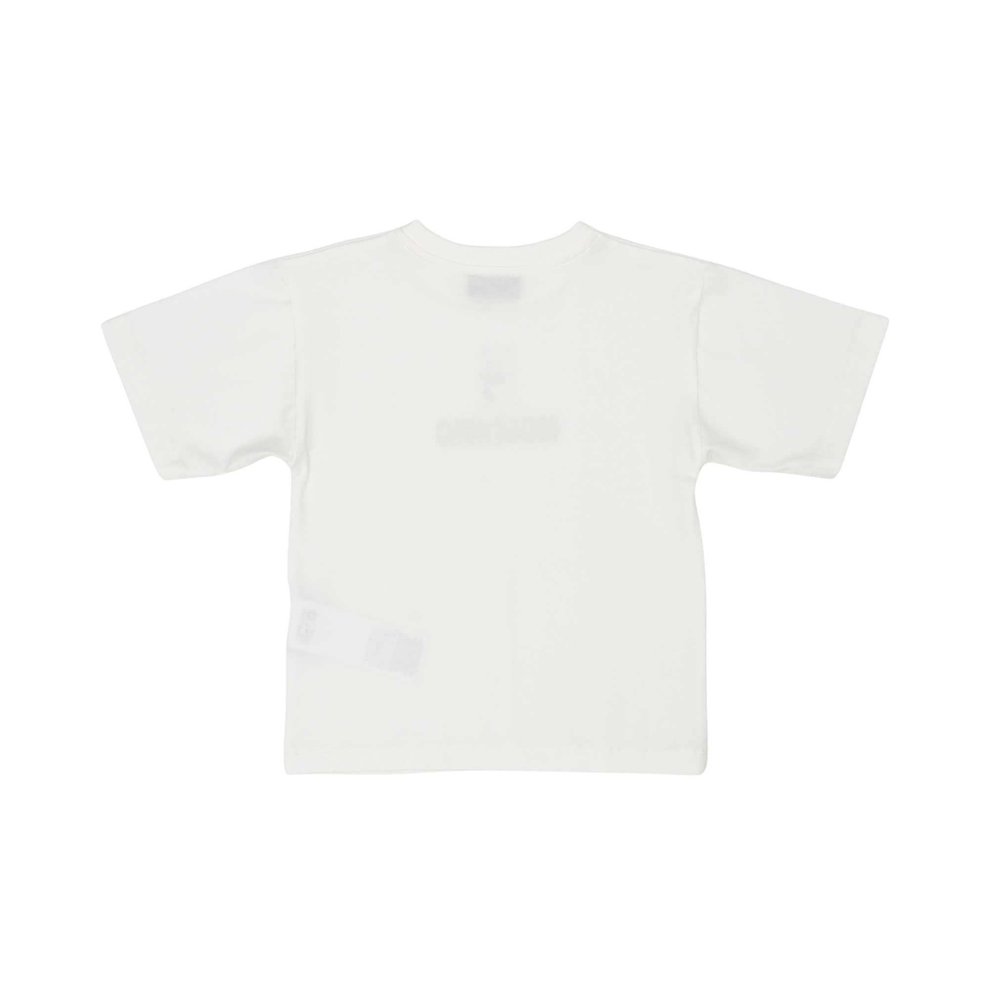 T-shirt back view of the Moschino baby girl white teddy logo top red leggings set. Find the Collection Online