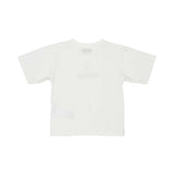 T-shirt back view of the Moschino baby girl white teddy logo top red leggings set. Find the Collection Online
