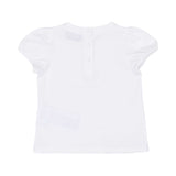T-shirt back view of the Moschino baby girl white top pink teddy heart leggings set. Shop Online Today.