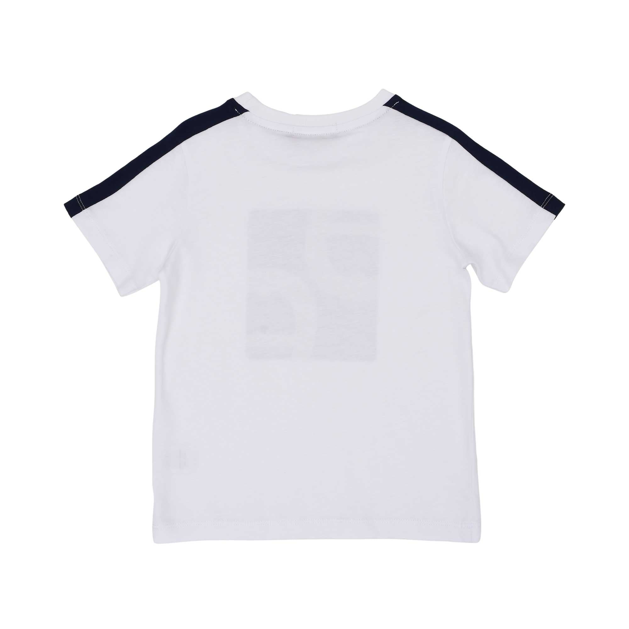 T-shirt only back view of the Aigner Kids boys white logo t-shirt navy bermuda shorts. Now Available Online
