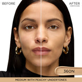 A creamy, light-medium beige concealer swatch, labeled '360N', with a smooth texture.