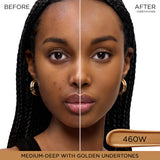 Curved swatch of 460W medium-deep liquid concealer with golden undertones.