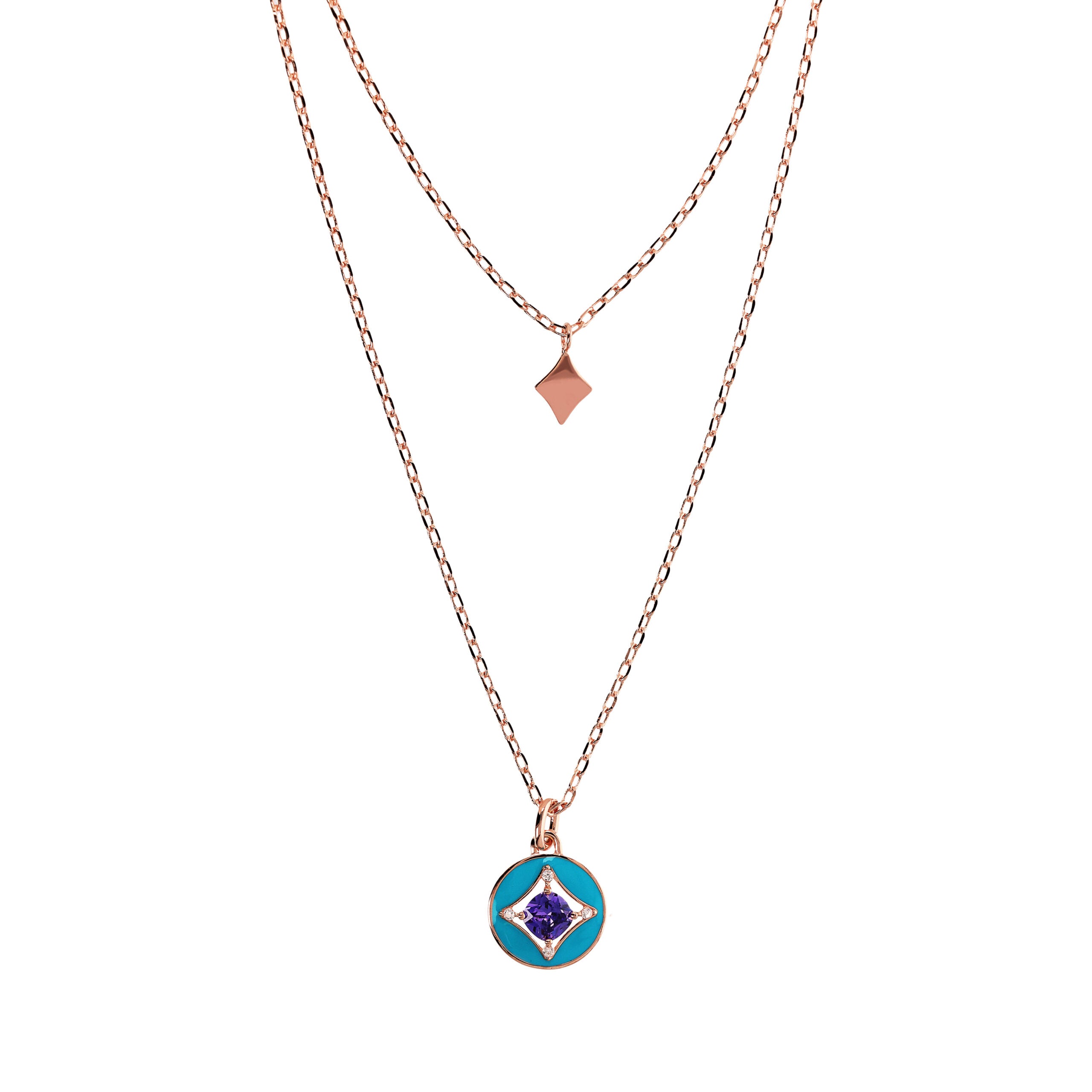 Bronzallure Bronzalluremultistrand قلادة مع قلادة مستديرة واي
