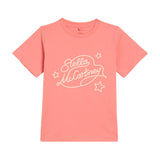 Pink short-sleeved T-shirt with an embroidered Stella McCartney logo and star outlines on the front.