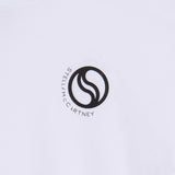 White cotton t-shirt with a black circular logo featuring a stylized 'S' and "STELLA MCCARTNEY" text.