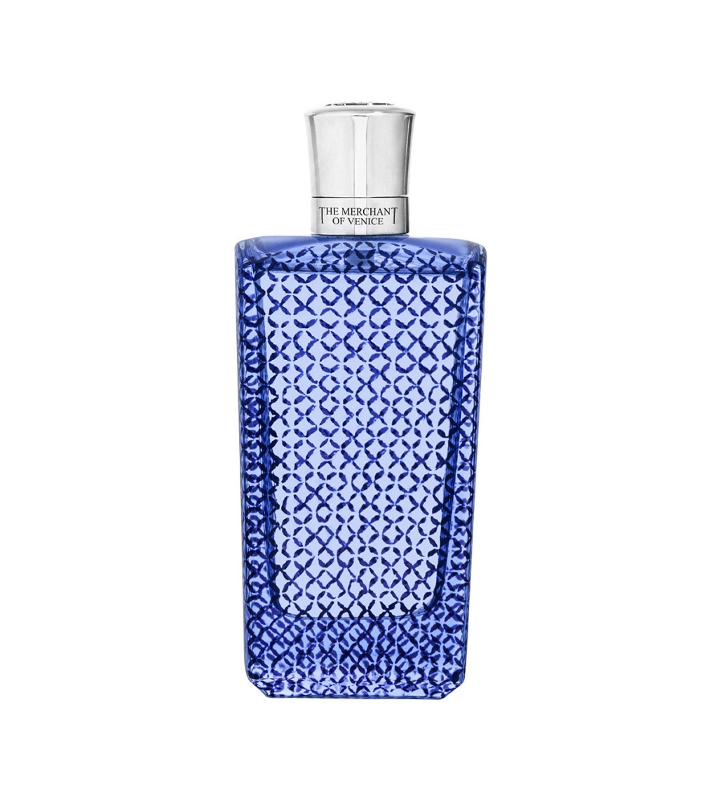 The Merchant Of Venice Nobilhomo Venetian Blue EDP - 100ml Blue textured bottle with silver cap on a white background