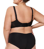 Third model back view of the Triumph Fit Smart black non-wired bra, showcasing the adjustable straps and back closure. Shop the Latest Online