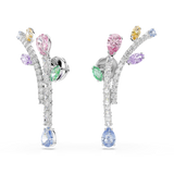 An alternative three-quarter profile view of the Swarovski Ariana Grande earrings showcasing how the pave-lined outer branch curves gently forward to optimize light catching along the pastel-toned marquise crystals.
