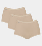 Three pairs of Sloggi Basic+ beige maxi panties, showcasing the high-waisted silhouette and soft cotton texture. Shop Now Online