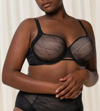 Triumph Airy Sensation black padded bra second model front view, with breathable mesh wings. Shop the latest Online.