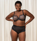 Triumph Airy Sensation black padded bra second model full front view, with breathable mesh wings. Shop the latest Online.