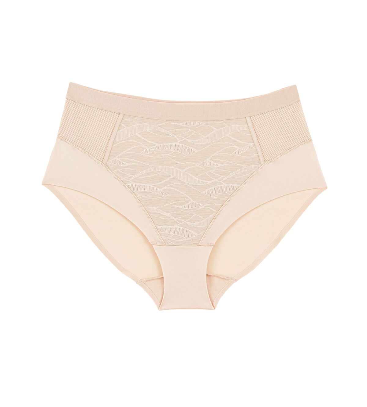 Triumph Airy Sensation nude beige maxi panty product-only view, with shaping mesh panels. Shop Now at Blue Salon Qatar