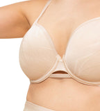 Triumph Airy Sensation nude beige padded bra model close-up view, detailing seamless cups. Order Online Today