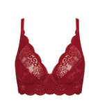 Triumph Amourette 300 Rococo non-wired bra in mannish red product-only view, showcasing the intricate floral lace and wireless cup design. Order Online Today