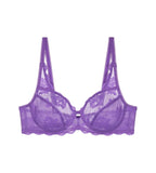 Triumph Amourette 300 Summer wired bra in purple product-only view, featuring unpadded floral lace cups and supportive underwiring. Shop Online Today