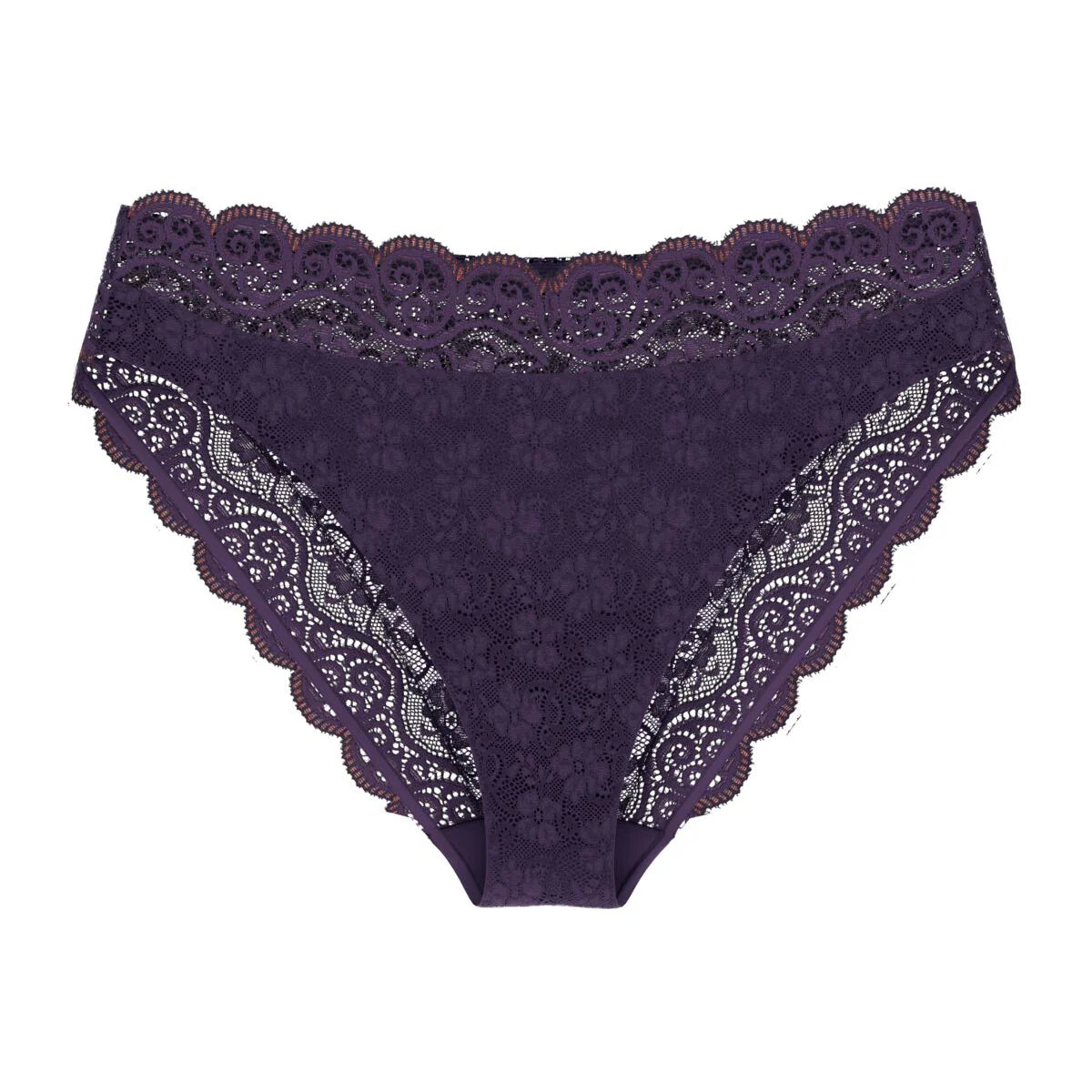 Triumph Amourette 300 tai panty in Blackcurrant Juice purple product-only view, with floral stretch lace. Available Now at Blue Salon Qatar
