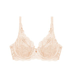 Triumph Amourette 300 wired bra in light beige product-only view, featuring unpadded floral lace cups. Available Now Online