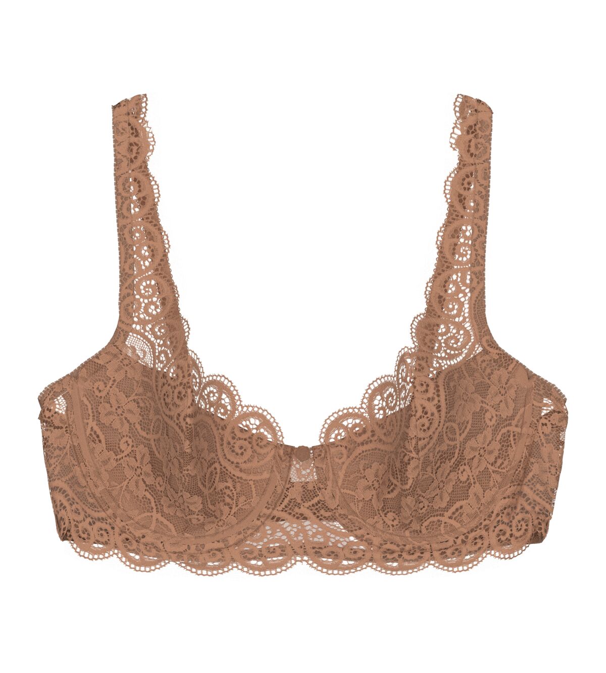 Triumph Amourette 300 wired padded bra in Toast product-only view, featuring lace-overlaid padded cups and supportive underwiring. Available Now at Blue Salon Qatar