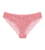 Triumph Amourette Charm Brazilian panties in pink product-only view, showcasing the floral lace and modern cheeky cut. Order Online Today