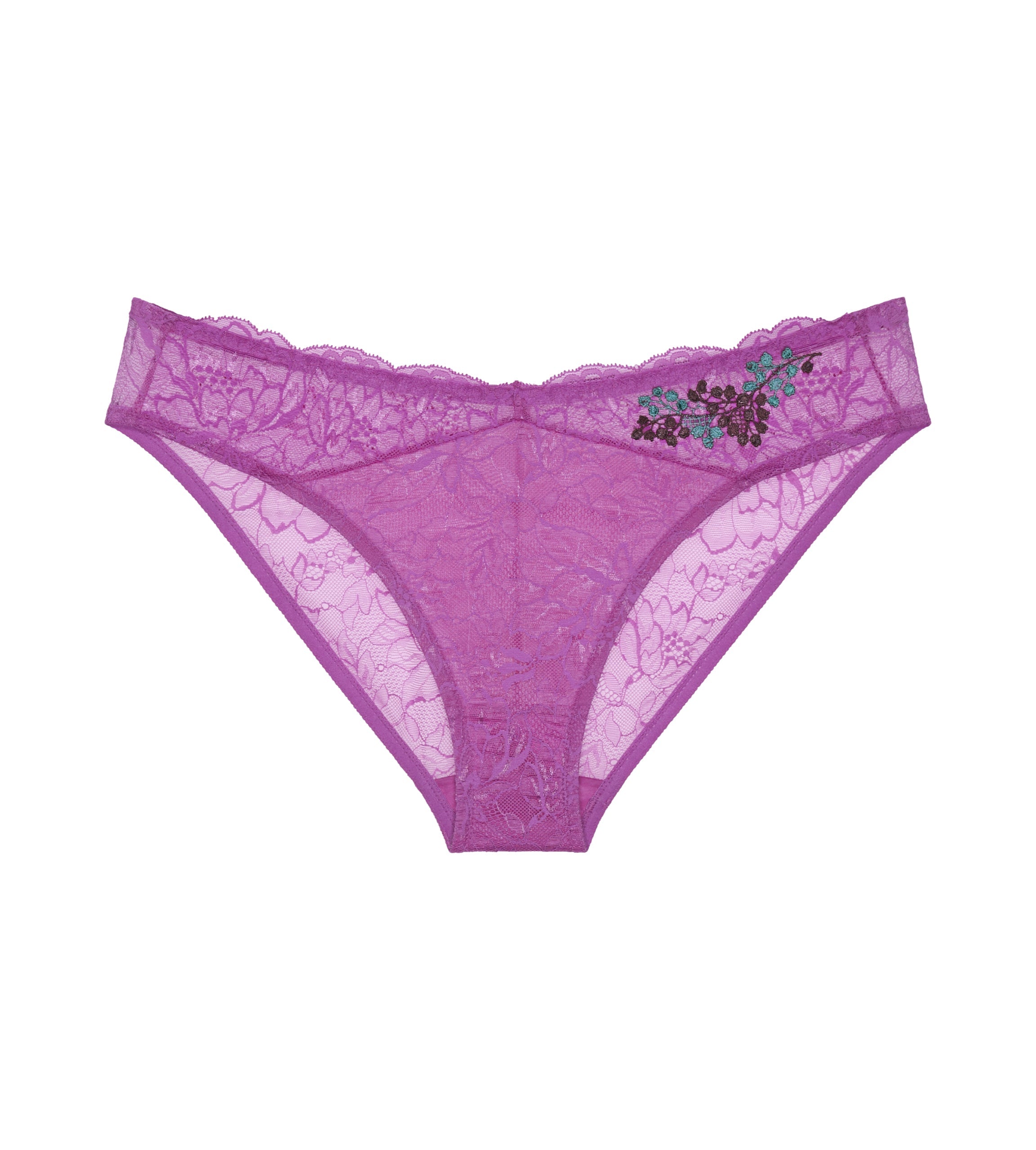 Triumph Amourette Charm Summer Tai panty in pink product-only view, highlighting the high-leg floral lace design and smooth seamless back. Shop Online at Blue Salon Qatar