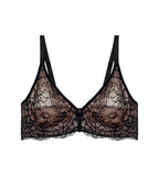 Triumph Amourette Charm black wired bra product-only view, featuring intricate floral lace cups and a supportive underwired design. Shop Now Online