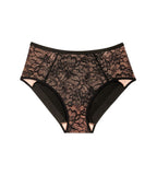 Triumph Amourette Charm maxi panties in black product-only view, showing the floral lace front. Shop Now Online
