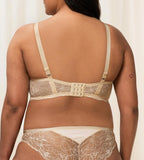 Triumph Amourette Charm non-wired bra in light beige second model back view, showing the floral lace design and adjustable straps. Available for Online Purchase