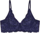 Triumph Amourette Charm non-wired bra in navy blue product-only view, showcasing the intricate lace cups and supportive wide under-bust band. Available for Online Purchase