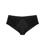 Triumph Aura Spotlight maxi panty in black product-only view, highlighting the high-waist fit and decorative lace side panels. Available for Online Purchase