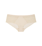 Triumph Aura Spotlight maxi panty in light beige product-only view, showing the high-waist design and decorative side lace. Now Available Online