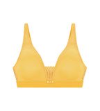 Triumph Aura Spotlight non-wired bra in yellow product-only view, showcasing the vibrant floral lace and supportive wireless design. Shop the Latest Online