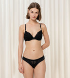 Triumph Aura Spotlight wired push-up bra in black second model full front view, highlighting the padded cups and elegant lace detailing. Order Online Today
