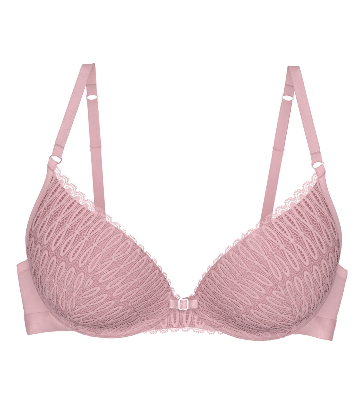 Triumph Aura Spotlight wired push-up bra in vibrant pink product-only view, showcasing the padded lace cups and a modern graphic design. Available for Online Purchase
