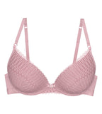 Triumph Aura Spotlight wired push-up bra in vibrant pink product-only view, showcasing the padded lace cups and a modern graphic design. Available for Online Purchase