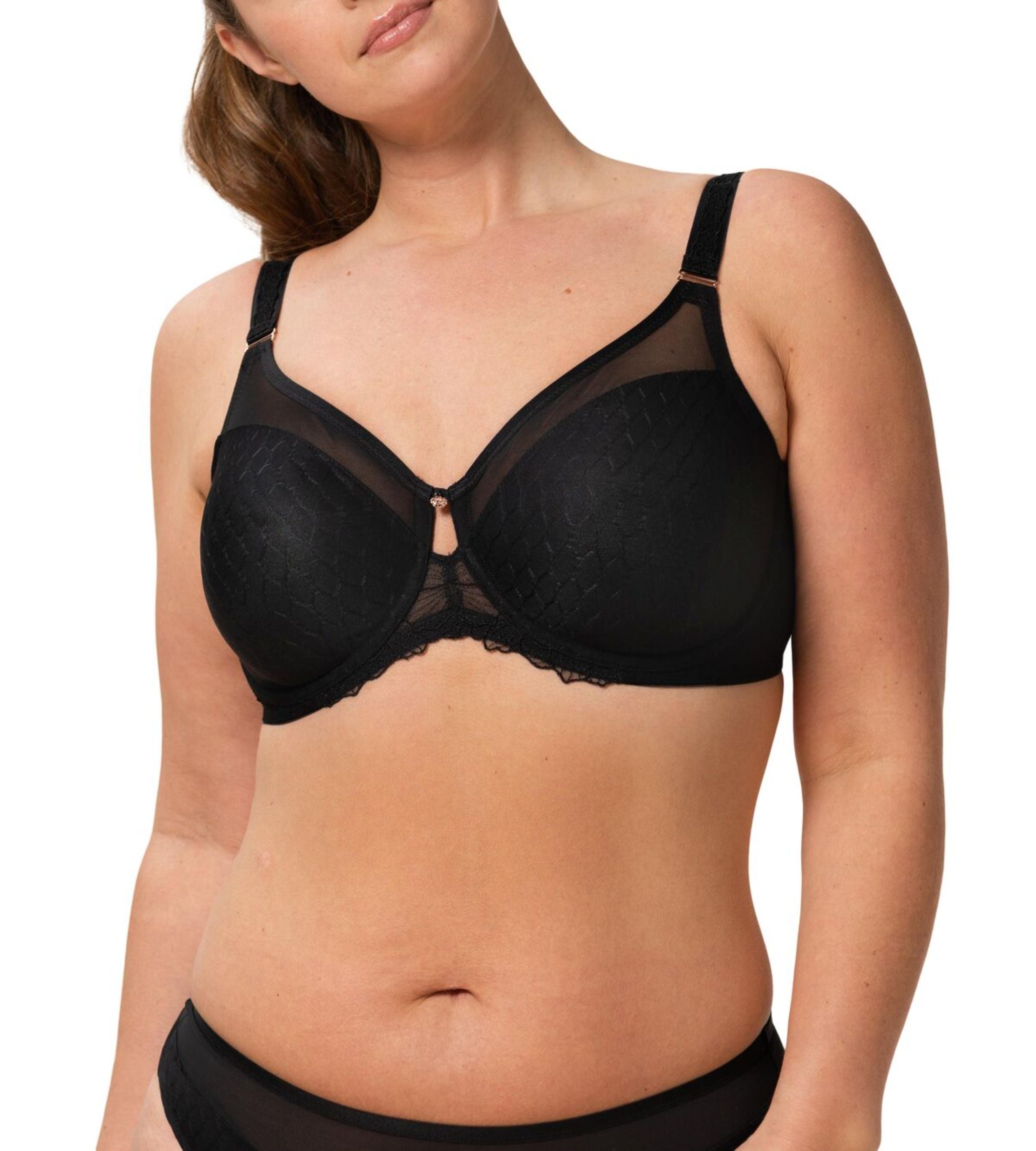 Triumph Azalea Florale Minimizer Bra worn by model showing natural shaping – Order Online at Blue Salon Qatar