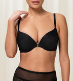 Triumph Body Make-Up Essentials black wired push-up bra model front view, showcasing the smooth cups and plunging neckline. Order Online Today