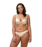 Triumph Body Make-Up Essentials nude beige push-up bra model full front view, showing the smooth padded cups and plunging neckline. Now Available Online