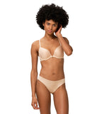 Triumph Body Make-Up Essentials nude beige push-up bra second model full front view, showing the smooth padded cups and plunging neckline. Now Available Online